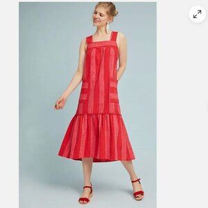 Anthropologie Maeve Women’s Tonal Stripe Red Midi Dress S
